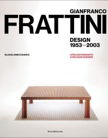 Book cover of Gianfranco Frattini: Design 1953-2003 Catalogue Raisonné; featuring a minimalist wooden table with a grid-patterned top. Published by Silvana.
