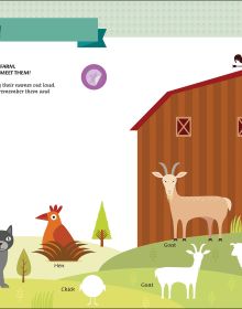 Book cover of My First Book of the Farm, Montessori Activity Book, with a chicken sitting on nest with egg, goat and sheep above. Published by White Star.
