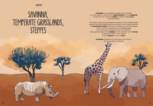 Book cover of Planet Earth, with wild animals: parrot, kangaroo, turtle and fish. Published by White Star.