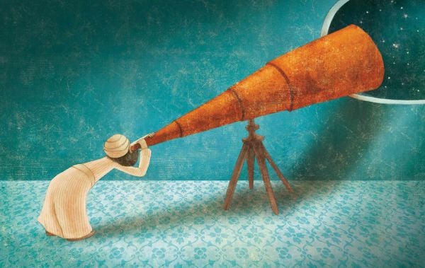 Book cover of The Little Prince, with a little boy sitting under a starry night sky, with a fox on his shoulder. Published by White Star.