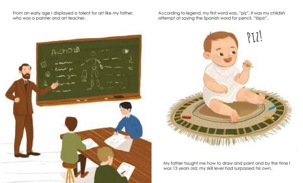 Book cover of Pablo Picasso', from the 'Genius' series, with the artist painting an abstract portrait on canvas. Published by White Star,