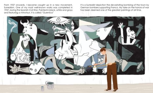 Book cover of Pablo Picasso', from the 'Genius' series, with the artist painting an abstract portrait on canvas. Published by White Star,