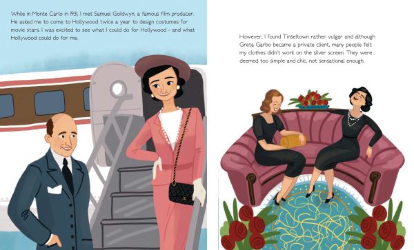 Book cover of Coco Chanel, Genius, with the French fashion designer wearing pearl necklaces, sitting on pink sofa. Published by White Star.