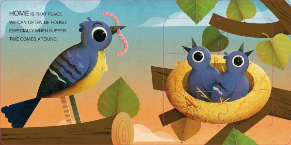 Book cover of My First Jigsaw Book: Home Sweet Home! with a large red apple with green worm poking out of side. Published by White Star.