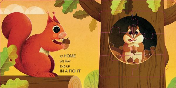 Book cover of My First Jigsaw Book: Home Sweet Home! with a large red apple with green worm poking out of side. Published by White Star.