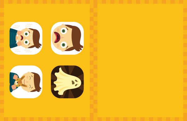 Activity box cover of My First Box of Feelings, Montessori: A World of Achievements, with a boy with mouth open, green turtle, blue tulip and young girl cross-legged. Published by White Star.