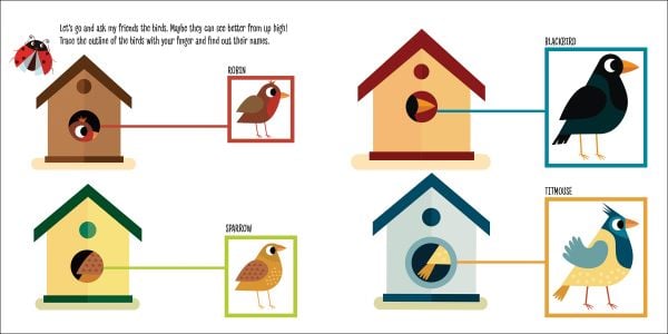 Book cover of My First Book of the Garden, Montessori: A World of Achievements, with wild birds, insects and flowers. Published by White Star.