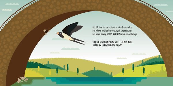 Book cover of The Birth of a Swallow, Montessori: A World of Achievements, with three black wild birds peeking out of nest. Published by White Star.