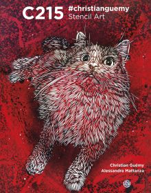 Book cover of C215: #christianguemy Stencil Art, with a stenciled image of cat looking up. Published by White Star.