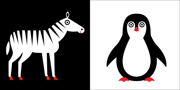 Book cover of Animals, Baby Montessori', with a black bird, rabbit and fish. Published by White Star.