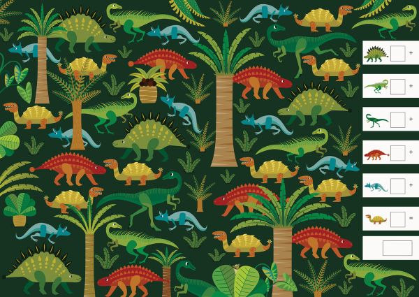Book cover of Dinoland, Search, Find, Count! A Prehistoric Counting Book, with dinosaurs. Published by White Star.
