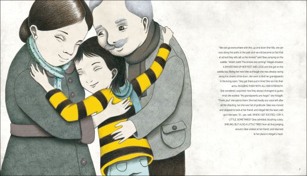 Young child with characters behind her dressed up in furry animal suits, on cover of 'The Great Book of Emotions', by White Star.