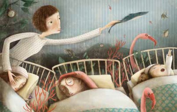 Book cover of Peter Pan, Based on the Masterpiece by J.M. Barrie, with Tinkerbell resting hands on young boy. Published by White Star.