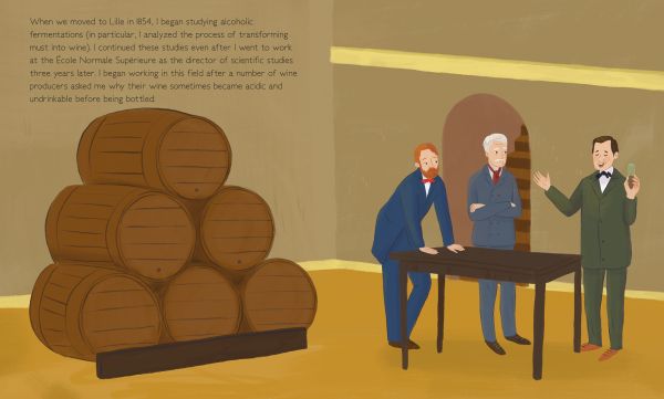 Book cover of Louis Pasteur from the Genius series, with a man in navy suit holding test tube and glass flask. Published by White Star.