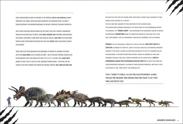 Book cover of Armored Dinosaurs with an Eotriceratops with three horns, roaming through the jungle. Published by White Star.