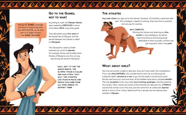 Book cover of A Day in Ancient Greece: Avery Everywhere, with a young boy sitting with Greek soldier in front of shield. Published by White Star.