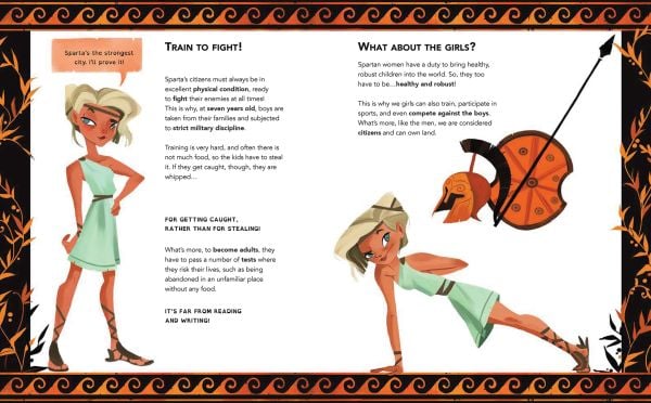 Book cover of A Day in Ancient Greece: Avery Everywhere, with a young boy sitting with Greek soldier in front of shield. Published by White Star.