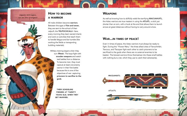 Book cover of A Day with the Aztecs, Avery Everywhere', with a young boy sitting with Aztec child, temple behind. Published by White Star.