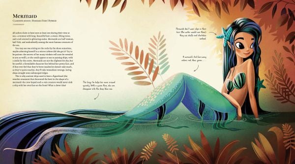 Book cover of The Great Book of the Fantastic Creatures of Atlantis, with a large purple octopus and green dragon with pink fins swimming under the sea. Published by White Star.