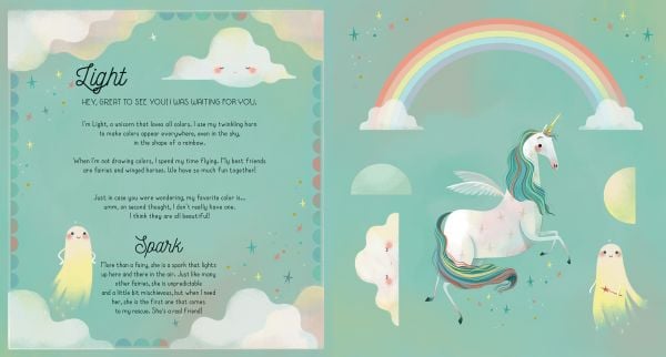 Book cover of Build Up Your Unicorns, with a white mythical creature with coloured hair walking under rainbow. Published by White Star.