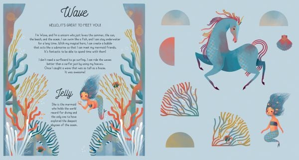 Book cover of Build Up Your Unicorns, with a white mythical creature with coloured hair walking under rainbow. Published by White Star.