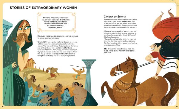 Athletes: one with prosthetic leg, one on horse, one swimming, on cover of 'The Great Book of Olympic Games', by White Star.