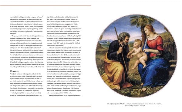 Book cover of Raphael, The Life of a Genius, with a black chalk self-portrait of the artist in flat hat. Published by White Star.