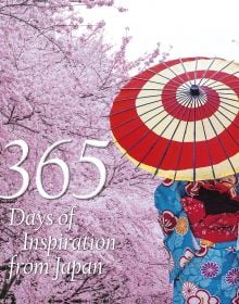 Book cover of 365 Days of Inspiration from Japan, with a figure in colourful kimono, holding wagasa (Japanese umbrella), on cover of '365 Days of Inspiration from Japan', by White Star.