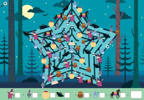 Book cover of Princesses and Dragons, Search, Find and Count!, with a castle surrounded by armoured knight on horse, princess in large dress, and green dragons. Published by White Star.