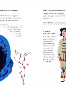 Book cover of The Secret Lives of Queens and Kings, with Queen Elizabeth II in purple, alongside Cleopatra and Nero. Published by White Star.