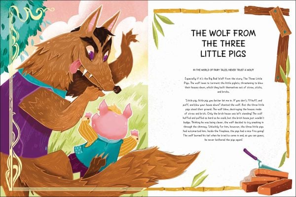 Book cover of Get Rid of Bullies, Follow the Lead of Fairy Tales Heroes!, with two children surrounded by a witch and a scary wolf, castle behind. Published by White Star.