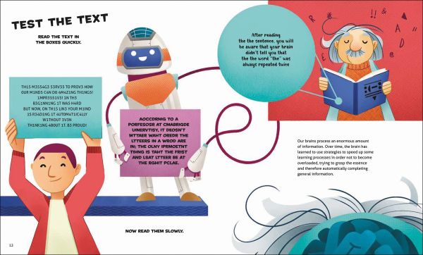 Book cover of Optical Illusions, Let's Experiment! with Albert Einstein and a robot with pink and blue wavy pattern behind. Published by White Star.