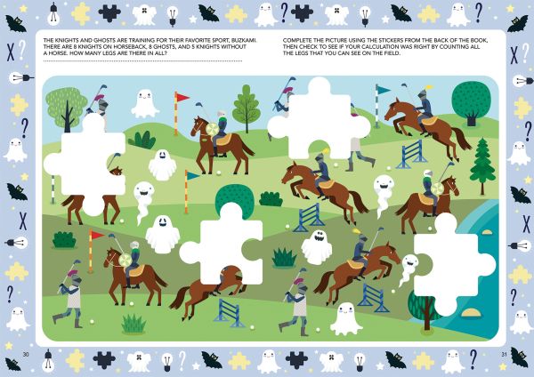 Book cover of Spooky Problems, Mad for Math, with a black gothic mansion surrounded by ghosts, cobwebs and numbers. Published by White Star.