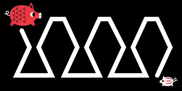 Book cover of Follow Me, Little One!, from the Baby Montessori series, with a baby red parrot following black path to an adult red parrot. Published by White Star.