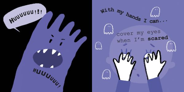 Book cover of My Hands are for..., Lift the Flaps and Play With Us, with a pair of blank white hands. Published by White Star.