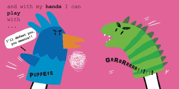 Book cover of My Hands are for..., Lift the Flaps and Play With Us, with a pair of blank white hands. Published by White Star.