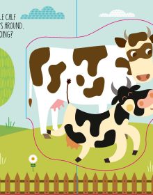 Book cover of A Day at the Farm, A Pop Up Book, with a farmyard with cow, pig, horse, sheep and chicken, with barn behind. Published by White Star.