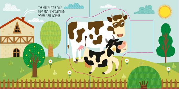 Book cover of A Day at the Farm, A Pop Up Book, with a farmyard with cow, pig, horse, sheep and chicken, with barn behind. Published by White Star.