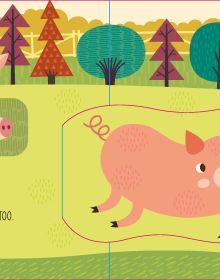 Book cover of A Day at the Farm, A Pop Up Book, with a farmyard with cow, pig, horse, sheep and chicken, with barn behind. Published by White Star.