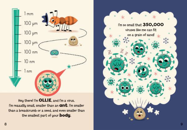 Book cover of Viruses, Don't Be Scared Be Prepared!, with six green virus shapes with eyes. Published by White Star.