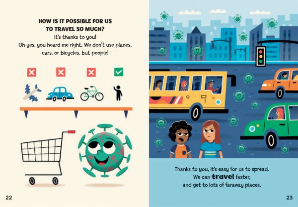 Book cover of Viruses, Don't Be Scared Be Prepared!, with six green virus shapes with eyes. Published by White Star.