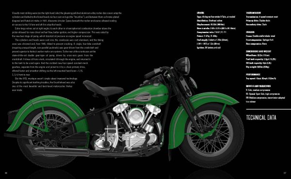 Book cover of Harley-Davidson, Engines and Evolution, with a close-up of chrome motorcycle engine, with blue and white tank. Published by White Star.