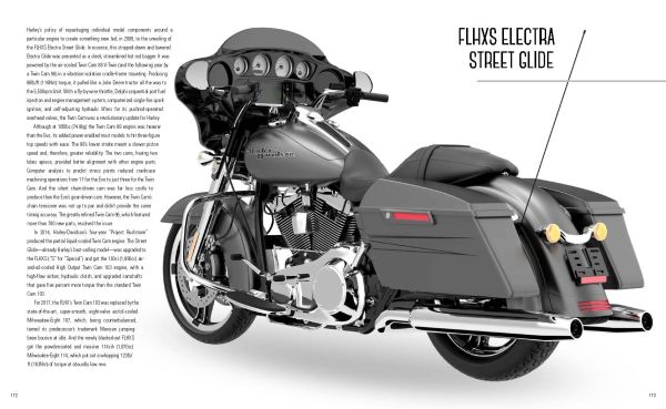 Book cover of Harley-Davidson, Engines and Evolution, with a close-up of chrome motorcycle engine, with blue and white tank. Published by White Star.