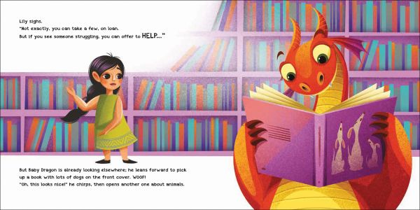 Book cover of How to Teach your Dragon to Help, with an orange dragon carrying a dark-haired girl in green dress. Published by White Star.