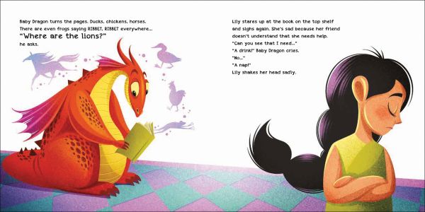 Book cover of How to Teach your Dragon to Help, with an orange dragon carrying a dark-haired girl in green dress. Published by White Star.