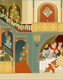 Book cover of Christmas is Coming!, An Advent Book with 24 Flaps with Stories, Crafts, Recipes and More!, with a red brick house with candy canes, surrounded by snow. Published by White Star.