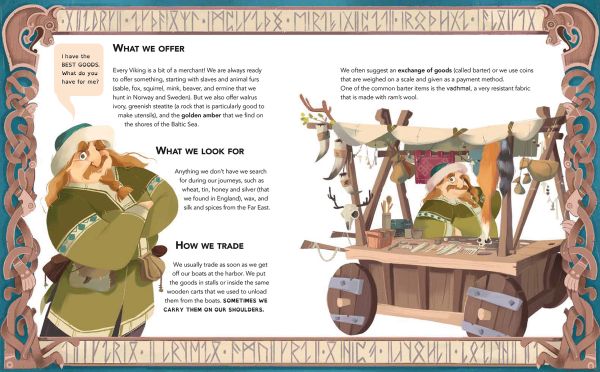 Book cover of A Day with the Vikings, Avery Everywhere, with two children in a wooden boat with shields, sailing on the sea. Published by White Star.