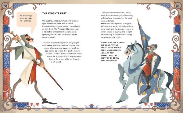 Book cover of A Day in the Middle Ages, with two children,: one playing a lute, among medieval ruins. Published by White Star.