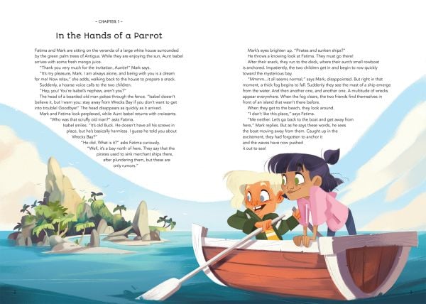 Book cover of Escape! An Adventure Activity Book: The Doomed Treasure Island, with two children swinging from vines. Published by White Star.