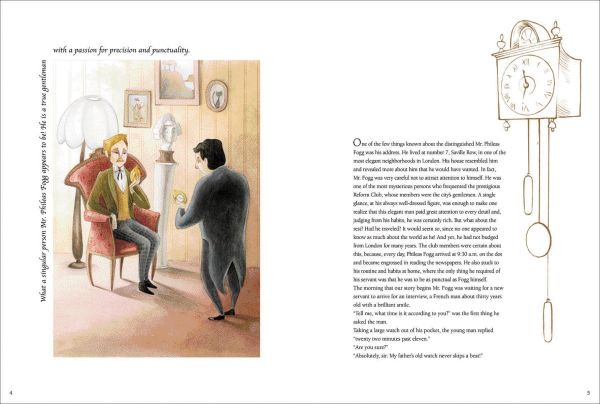 Book cover of Around the World in Eighty Days, From the Masterpiece by Jules Verne, with a steam locomotive with couple walking along the coastline behind. Published by White Star.